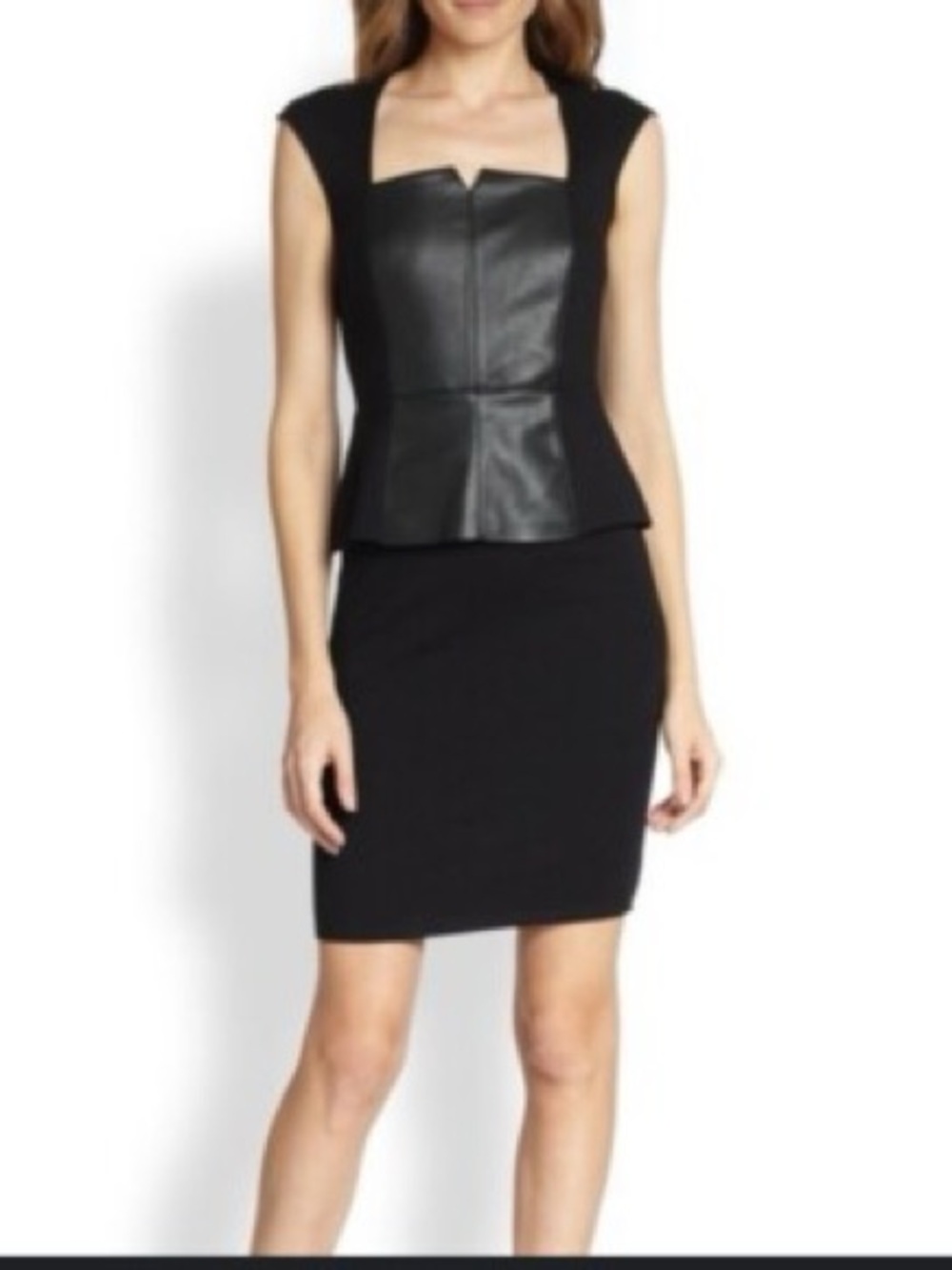 Bailey 44 Faux Leather Panel Peplum Dress Black Sleeveless | Size M